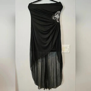 Black Jeweled Elegant Evening Mini Dress with train attached